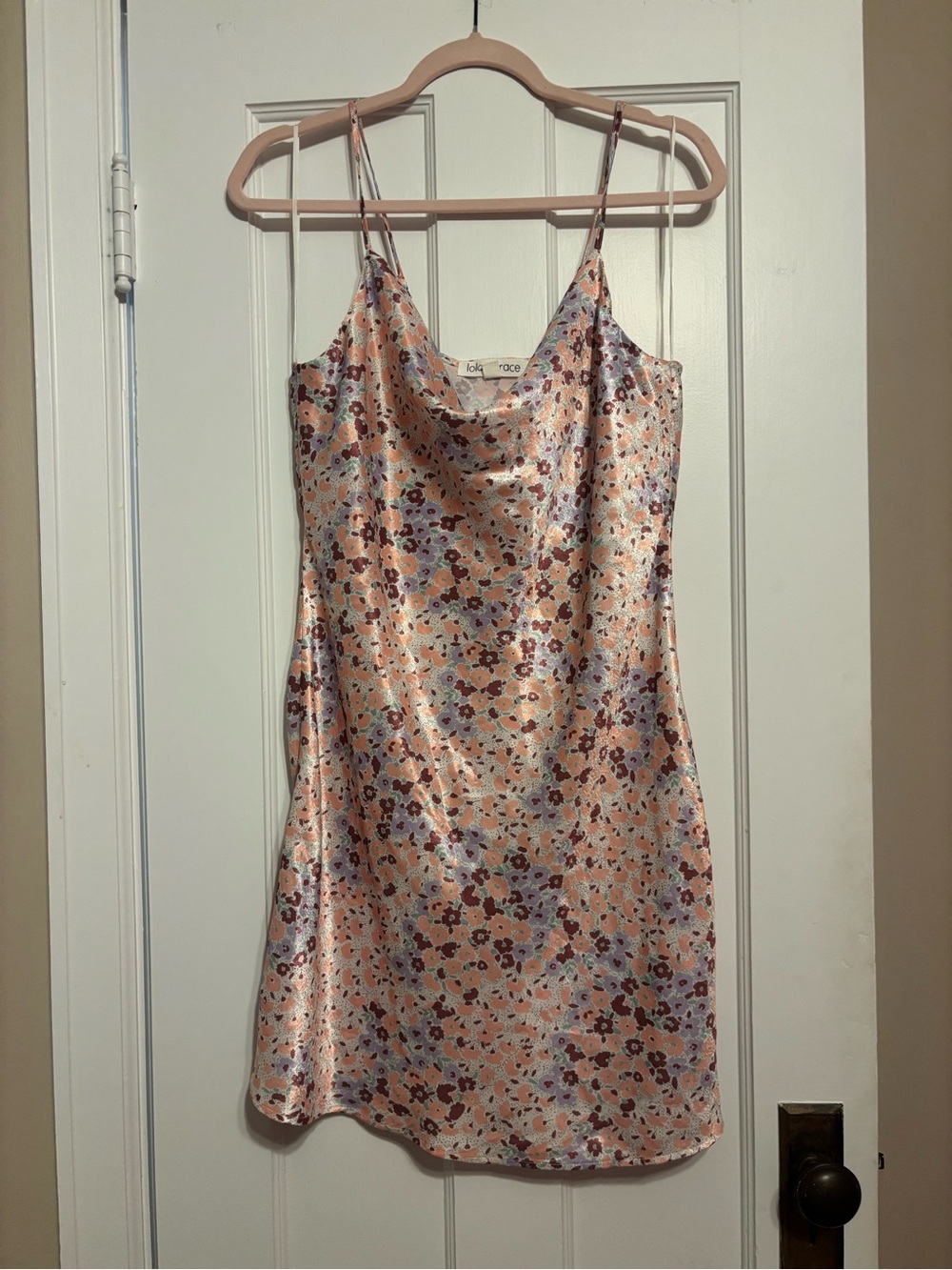 Womens lola grace Floral Satin Slip Dress in Peach size large
